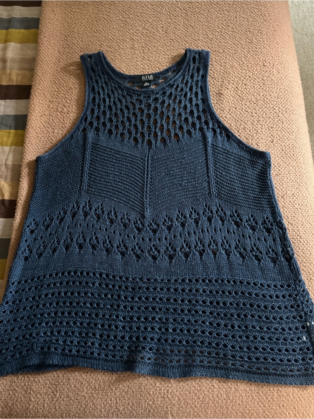 a.n.a Indigo Blue Crochet Knit Tank Top sz M